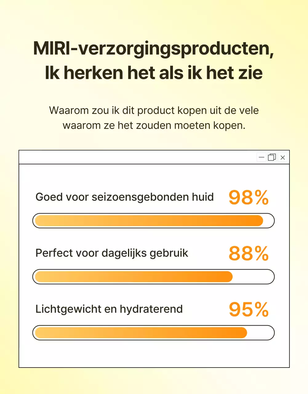 Promoot een eenvoudige intropagina voor huidverzorgingscosmetica in geel en oranje
