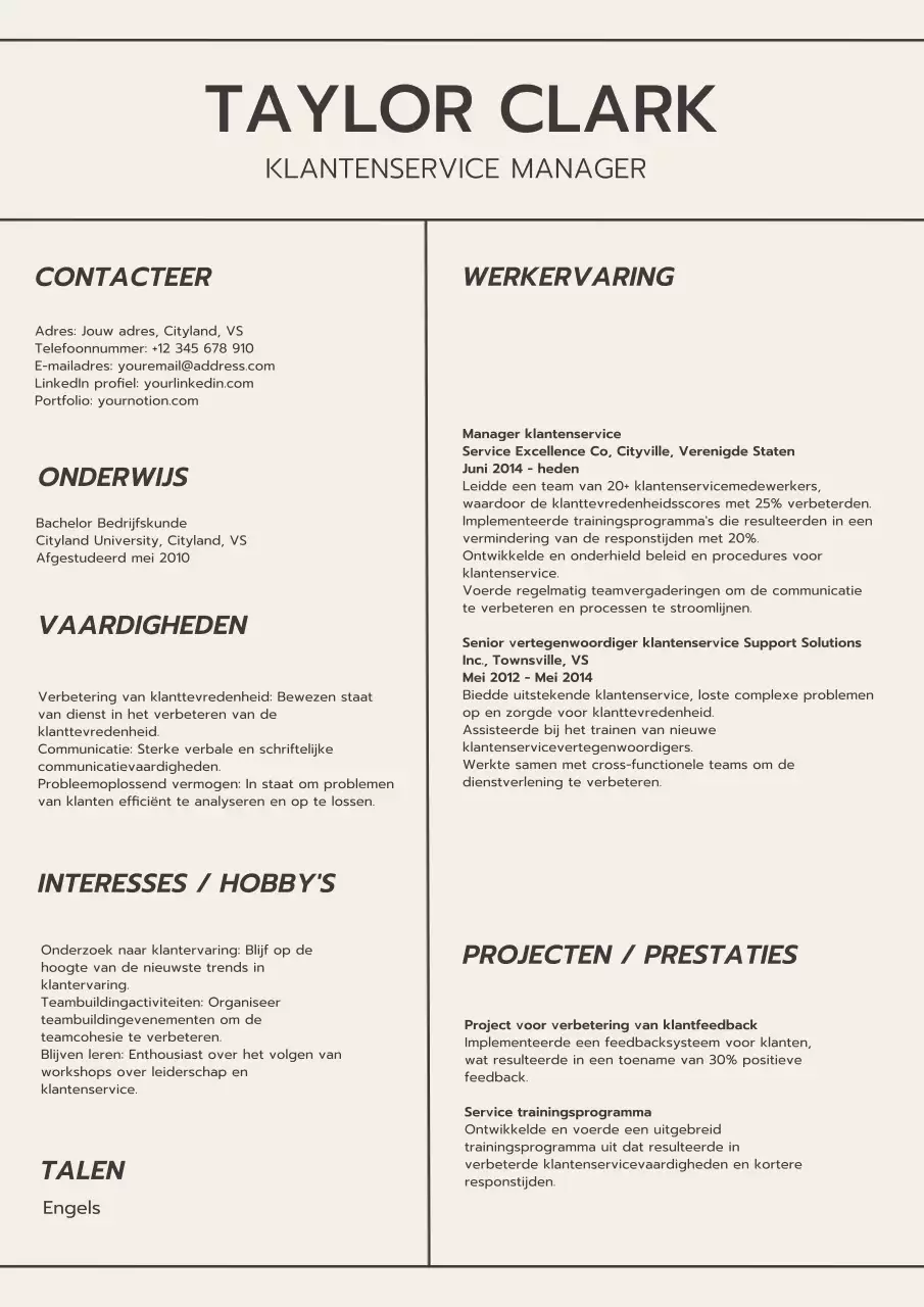 Beige en Grijs Minimal Klant Servicemanager Esthetisch CV Introductie