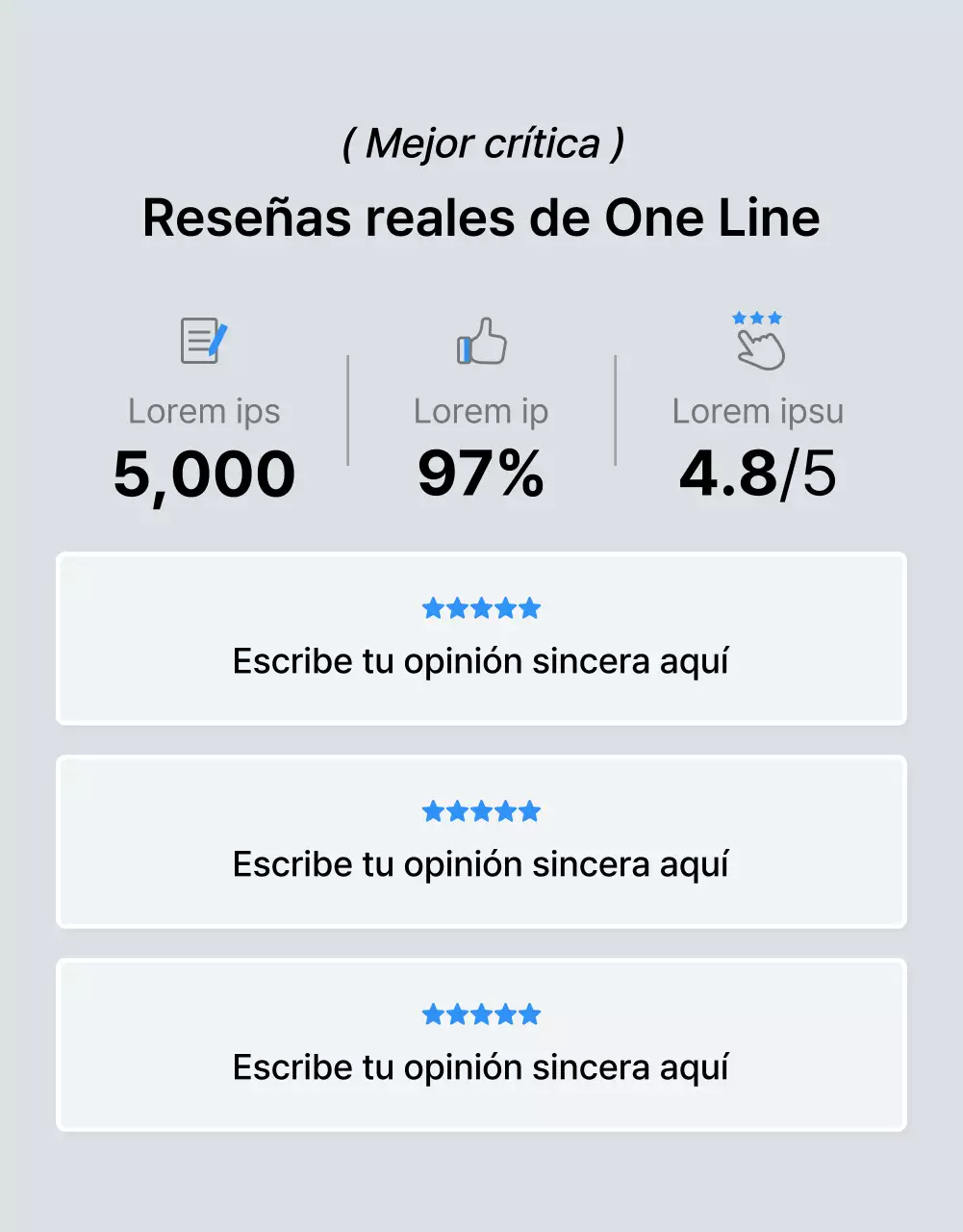 Promover una revisión de una página de detalles de moda en azul y gris