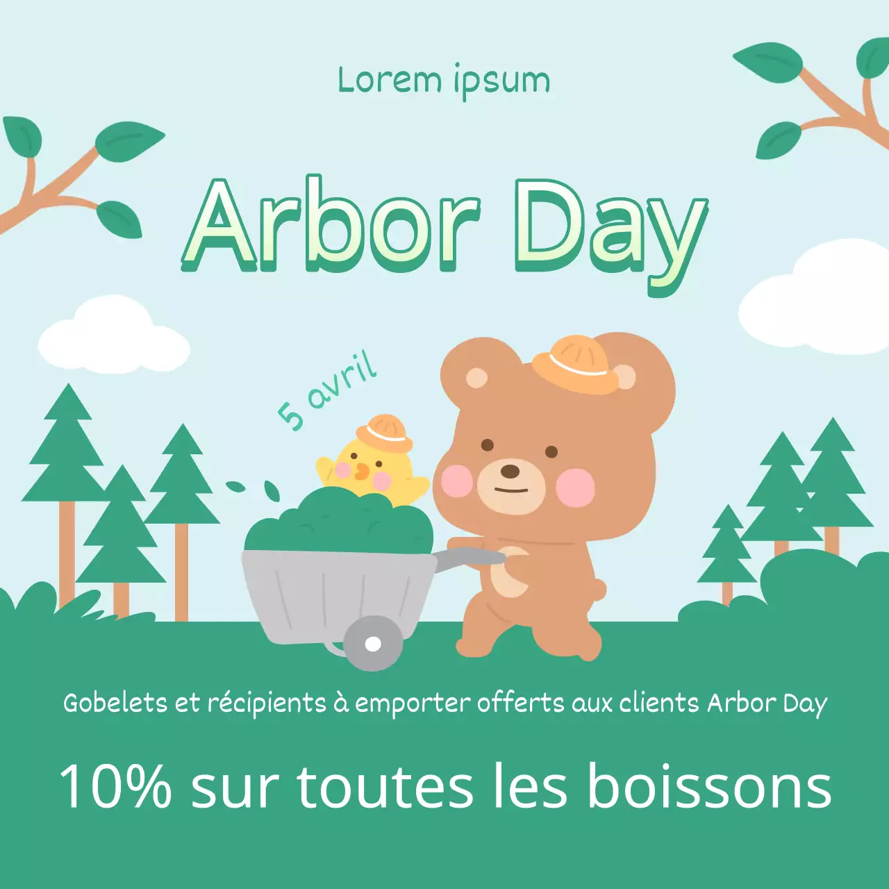 Faites la promotion de votre vente Arbor Day avec un joli design chartreuse et bleu clair.