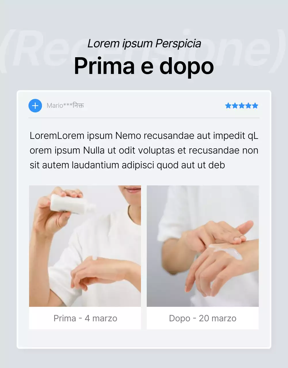 Promuovere la recensione di una pagina di dettagli di moda di tendenza in blu e grigio