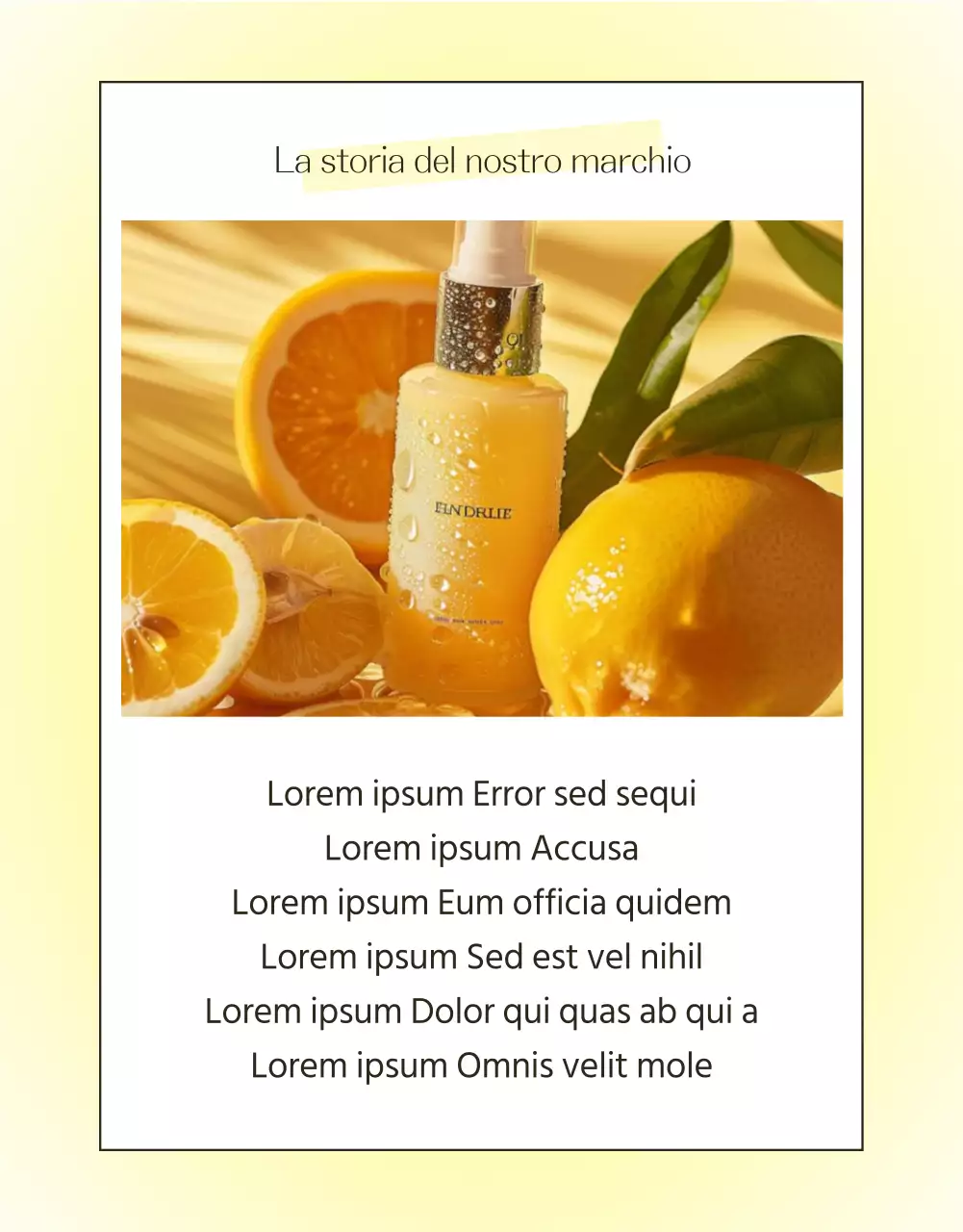 Promuovere una semplice pagina introduttiva di cosmetici per la cura della pelle in giallo e arancione