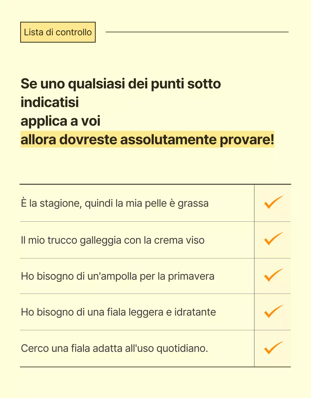 Promozione semplice, ottimizzata per i dispositivi mobili e dettagliata dei cosmetici per la cura della pelle in giallo e arancione