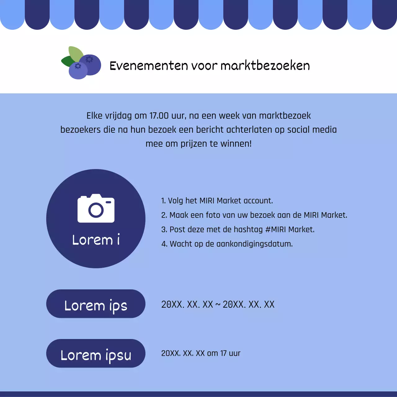 Promoot een moderne traditionele markt in rood en marineblauw