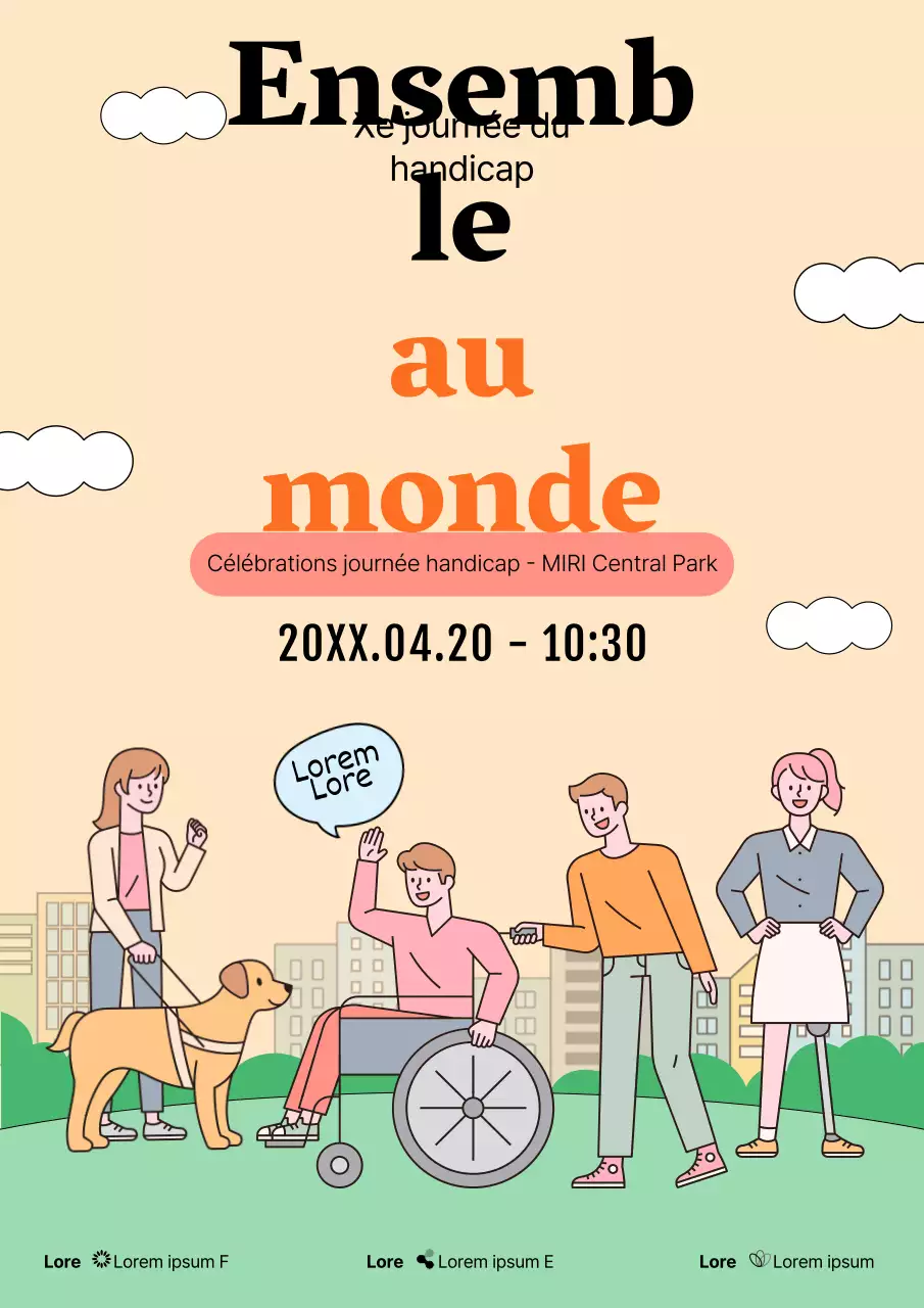 Affiche orange et verte promouvant les événements de la Journée du handicap