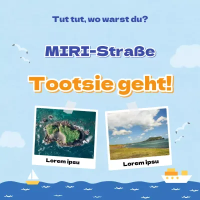 Eine kitschige blau-orangefarbene Werbekampagne für Reisen
