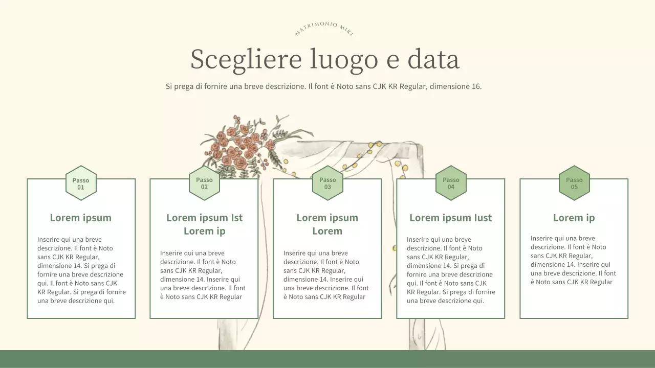 Grazioso piano di marketing per wedding planner in verde e avorio