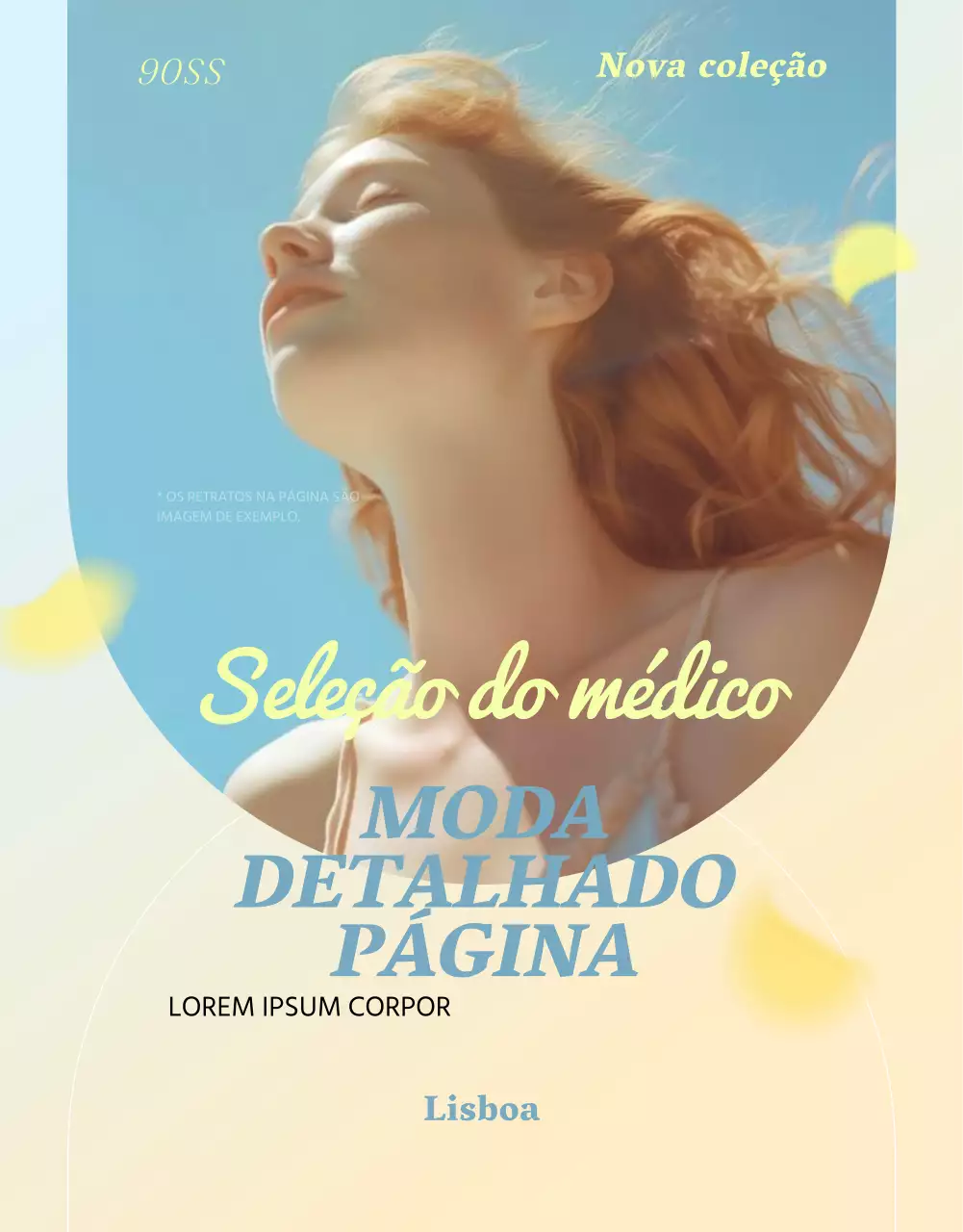 Promover um centro comercial da moda em azul claro e amarelo