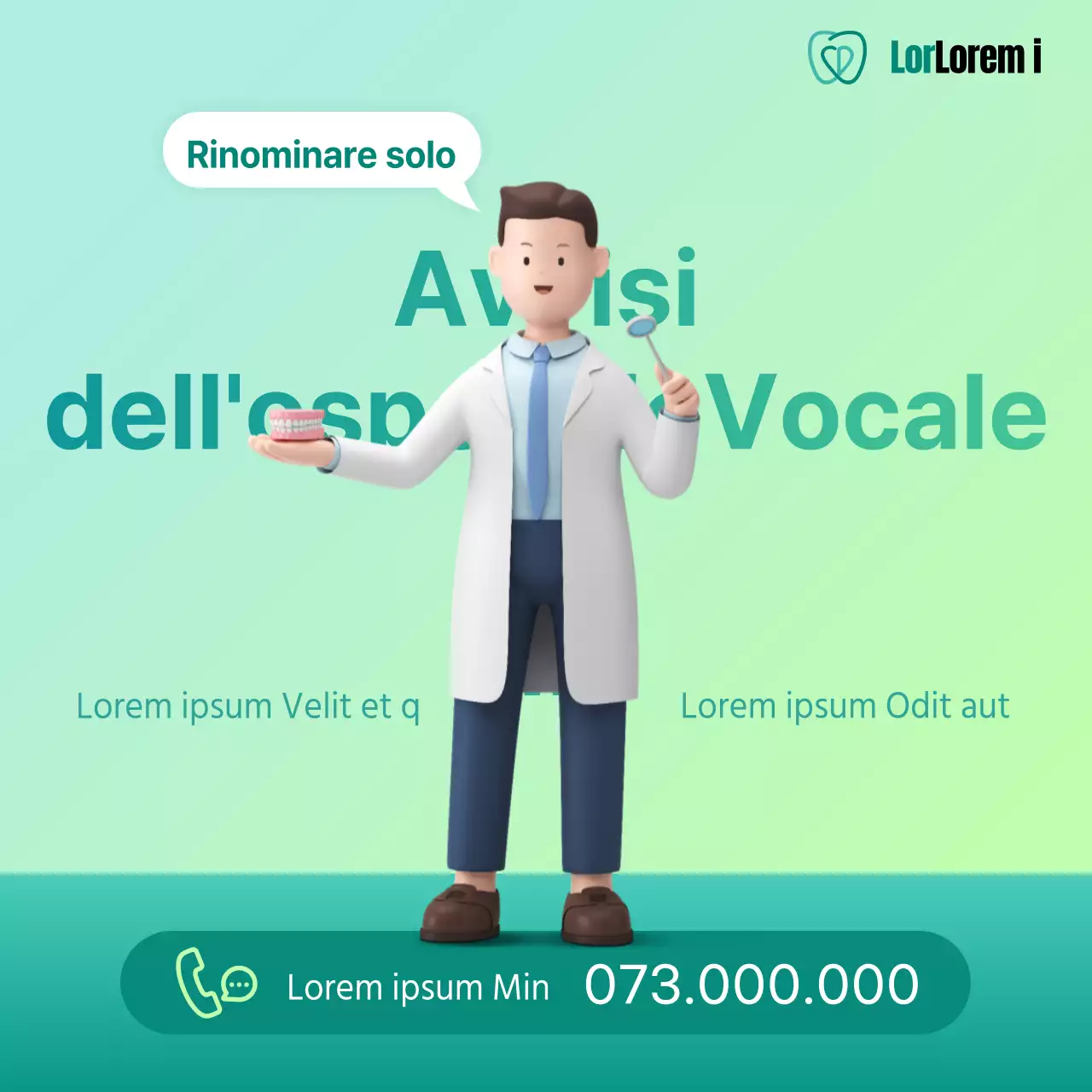 Semplice annuncio di uno studio dentistico privato nei colori menta e chartreuse