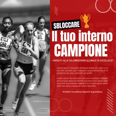 Pubblicità per eventi sportivi moderni in bianco e rosso