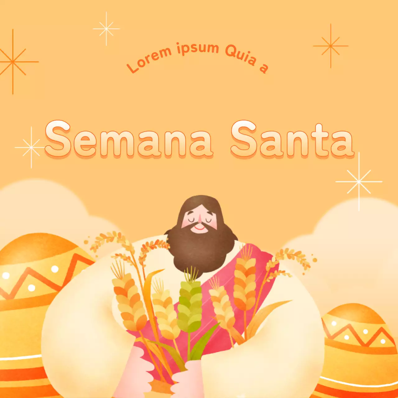 Un anuncio de Pascua pop-art en naranja y amarillo