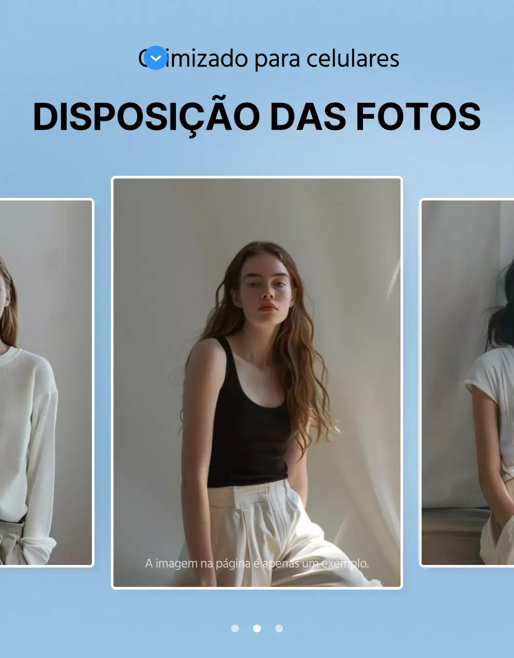 Promover um esquema fotográfico de página de pormenor de moda em azul e branco na moda
