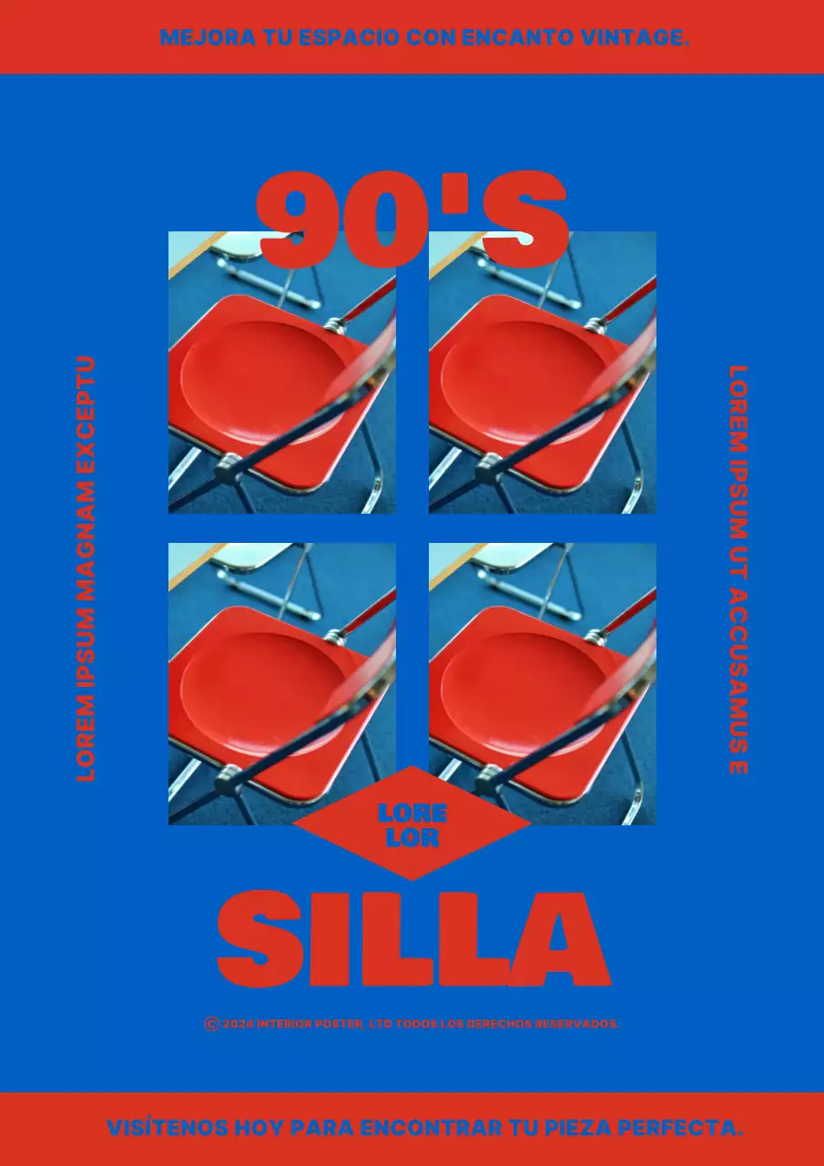 Sillas de interior vintage rojas y azules anunciadas a la venta