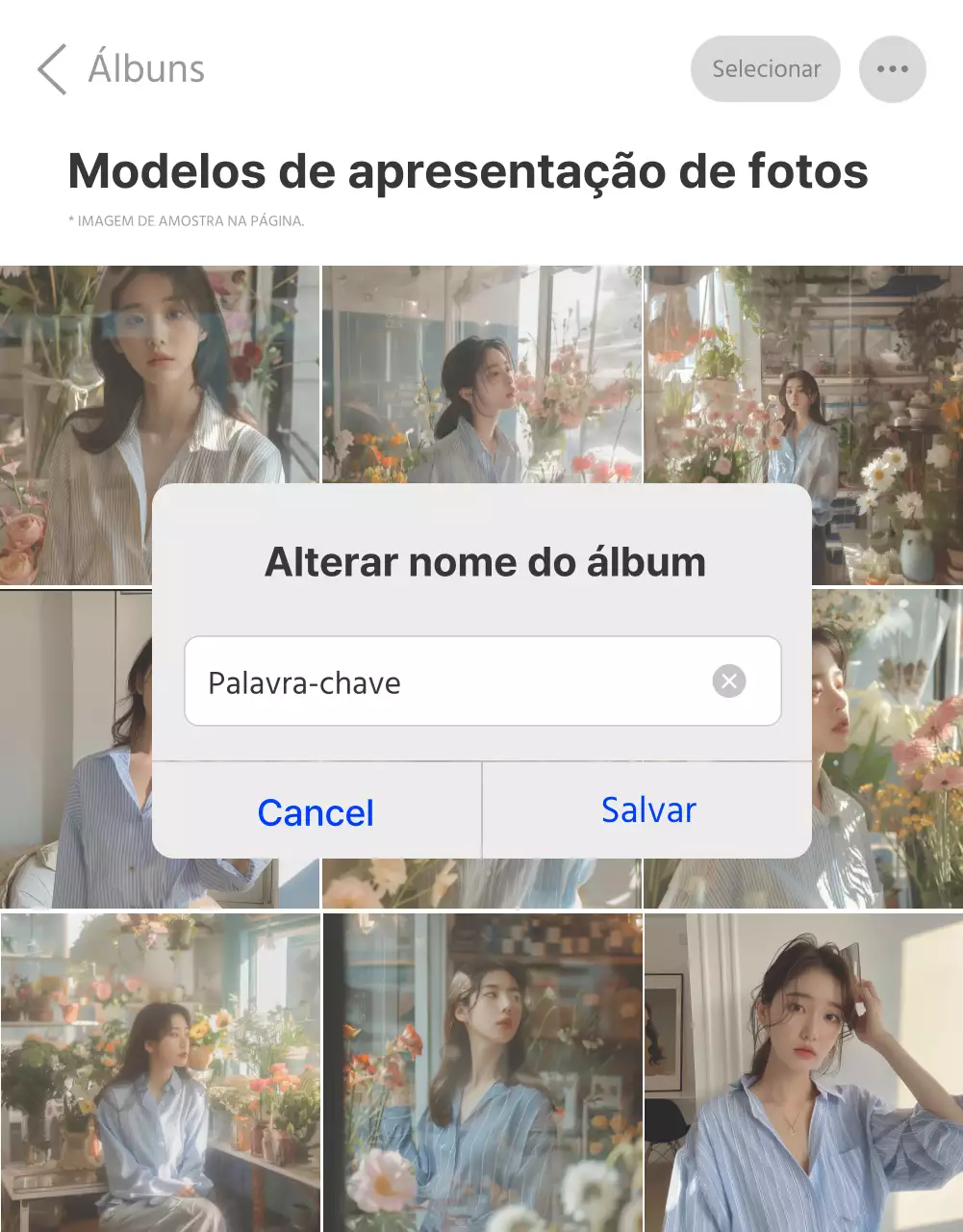 Uma apresentação fotográfica ou um anúncio para um centro comercial de moda com um estilo simples de emojis brancos e cinzentos.