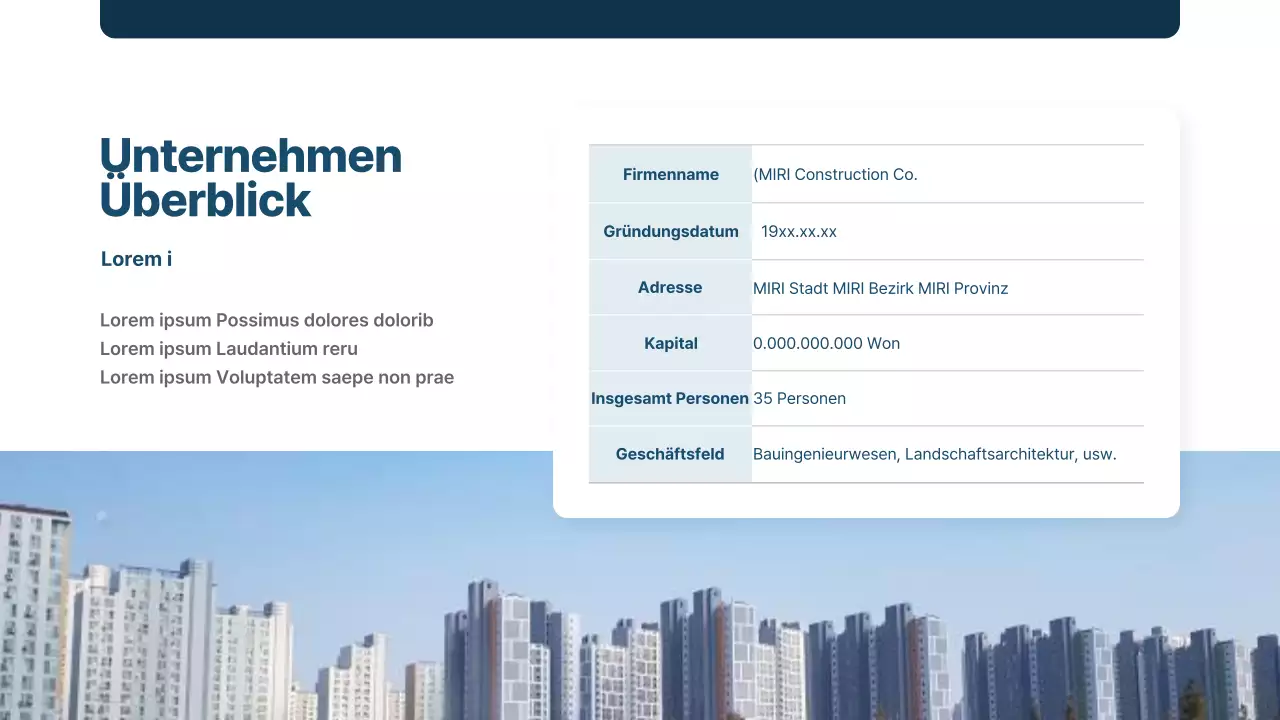 Ein schlichter, marineblauer Bericht eines Bauunternehmens über die Zeitmessung