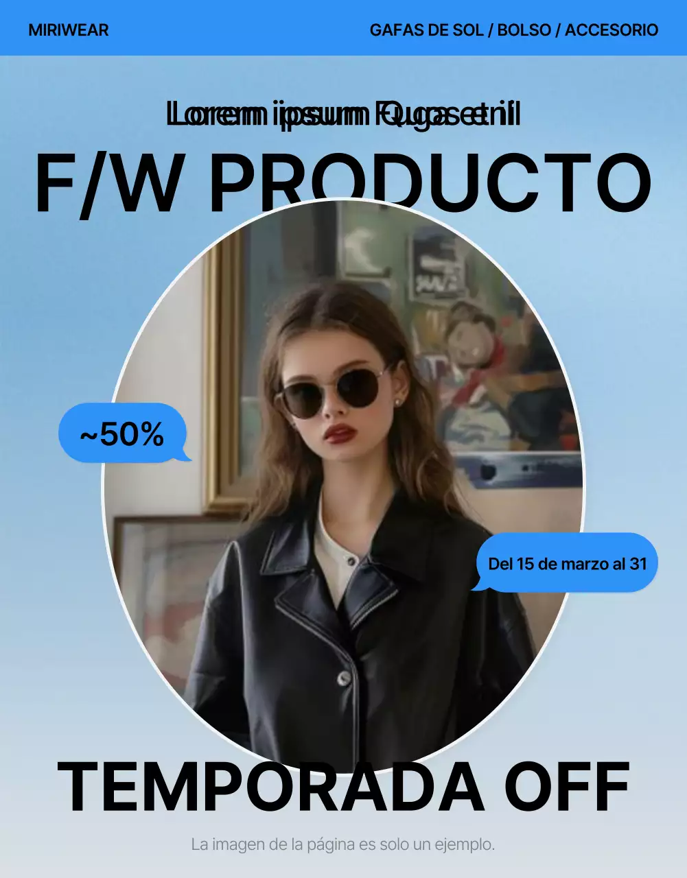 Promover una portada de página de detalles de moda en azul y blanco