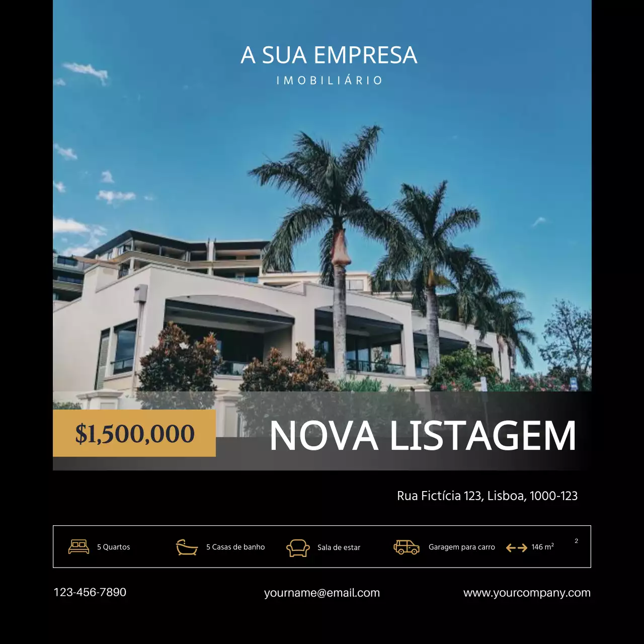 Ouro negro Moderno Limpo Nova listagem de imóveis Postagem no Instagram