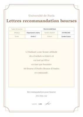 A propos de la lettre de recommandation simple pour une bourse d'études en brun et ivoire