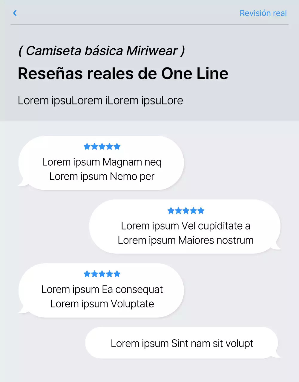 Promover una revisión de una página de detalles de moda en azul y gris