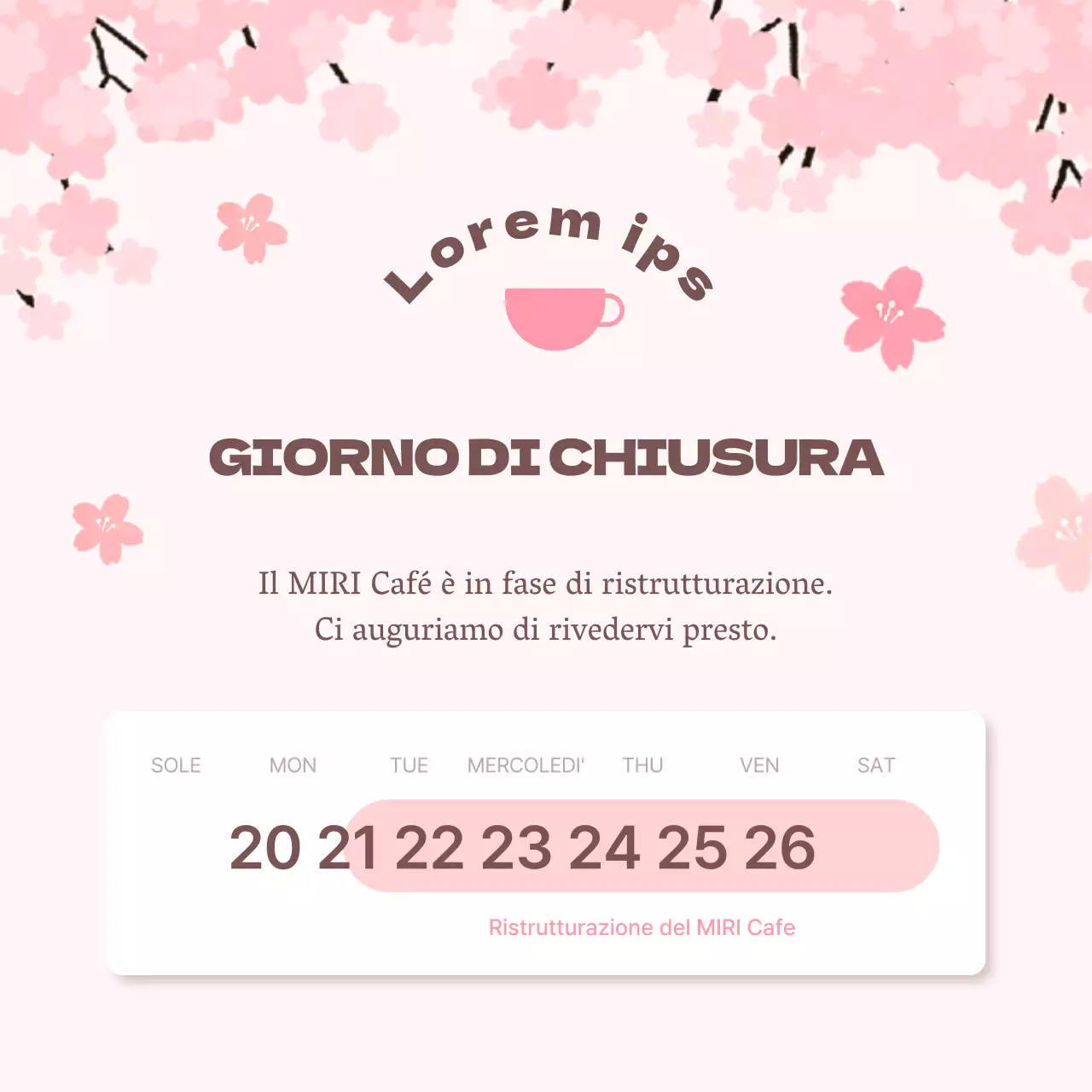 Un semplice avviso di chiusura del negozio in bianco e rosa