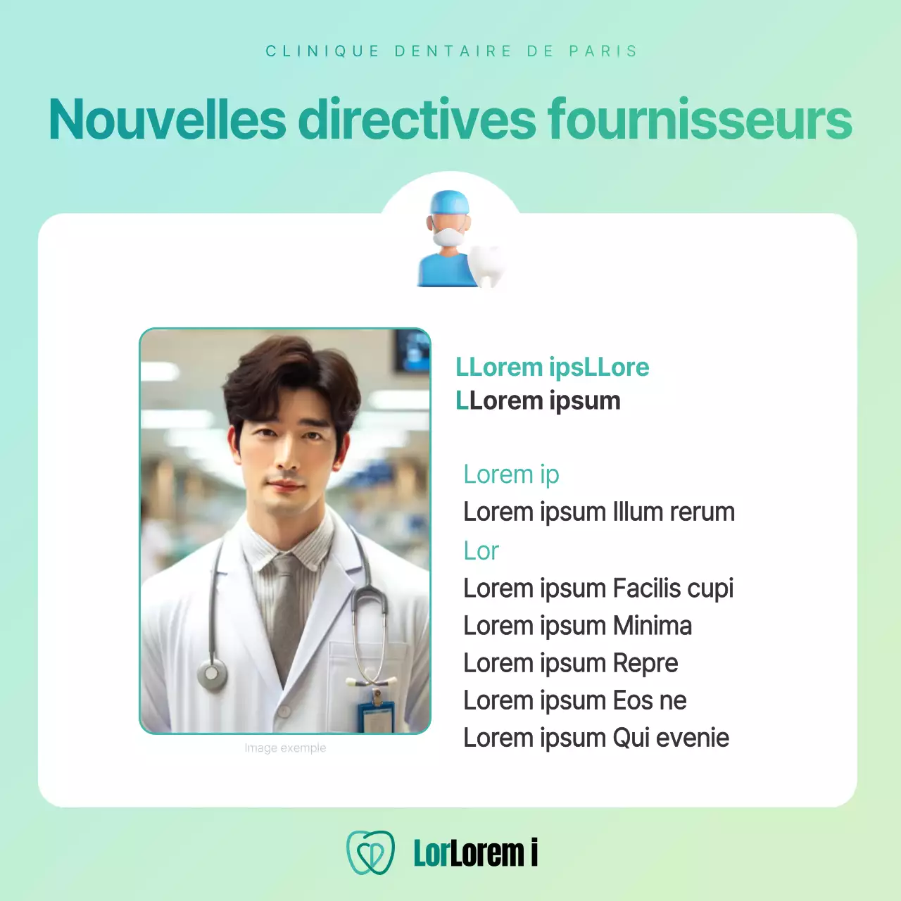 Annonce simple d'un cabinet dentaire privé aux couleurs menthe et chartreuse