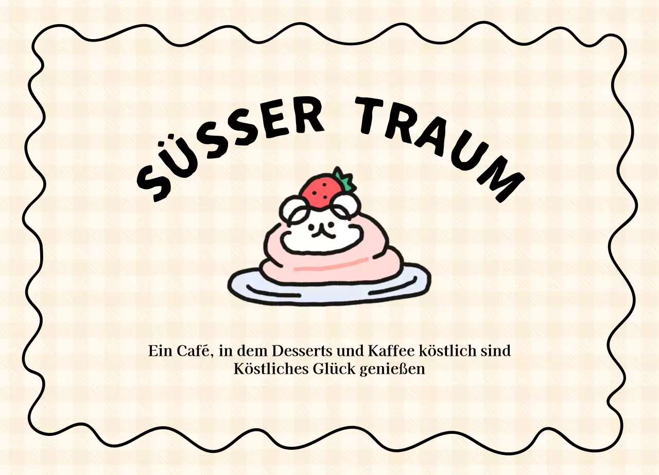 Ein süßes und einfaches Dessert-Café mit Desserts und Welpen-Illustrationen