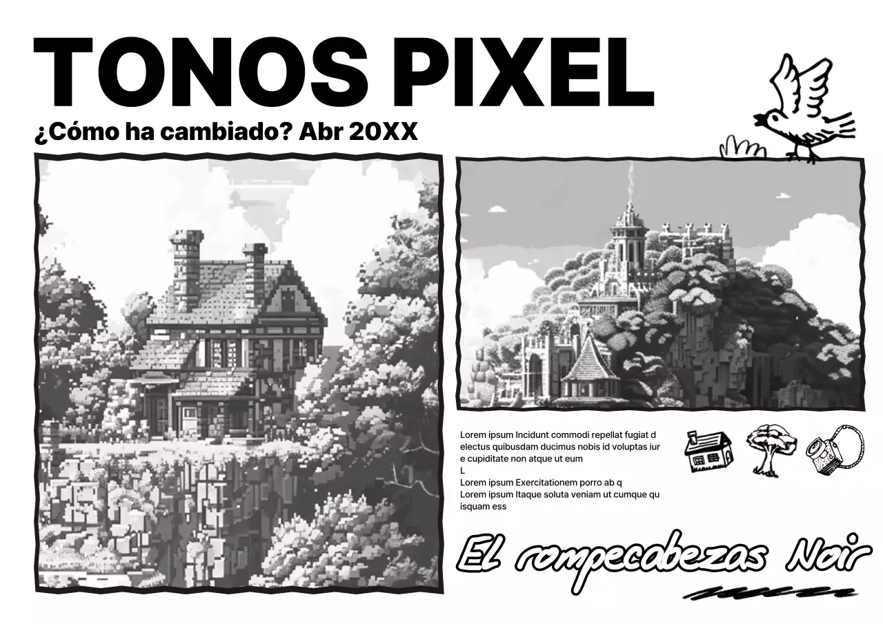 Cartel promocional de juegos modernos en blanco y negro