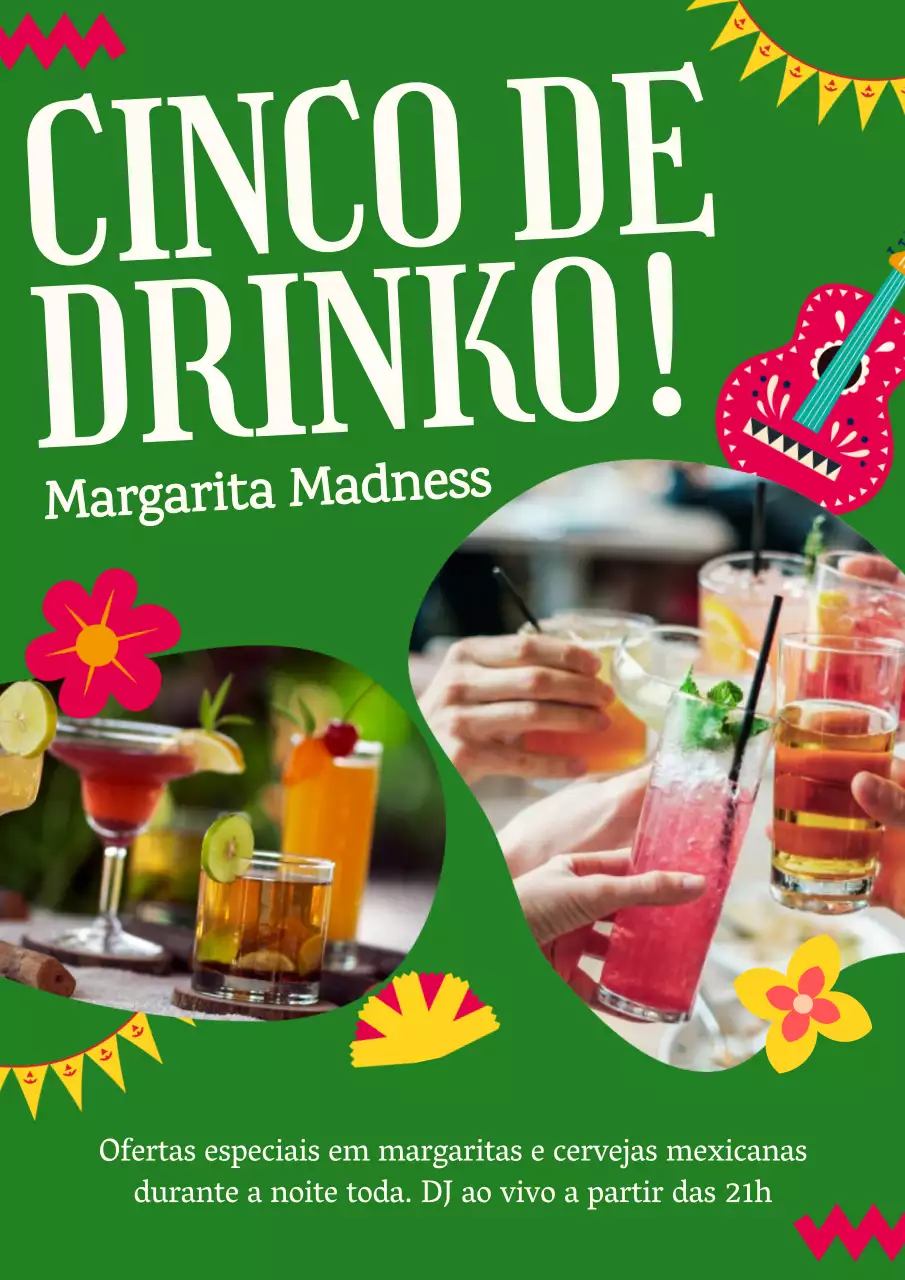 Anúncio moderno dos cinco de dringos em verde e amarelo