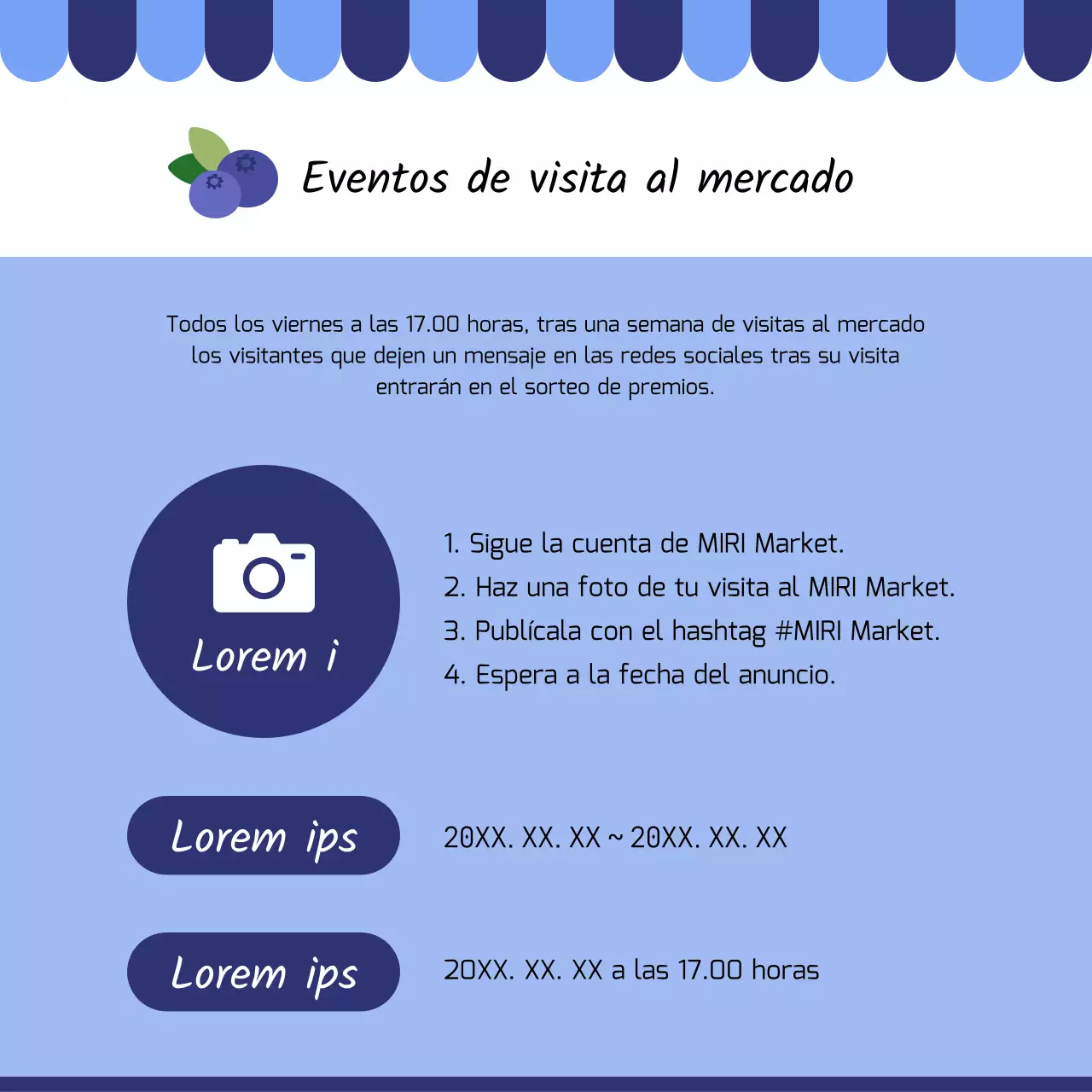 Promueva un mercado tradicional moderno en rojo y azul marino