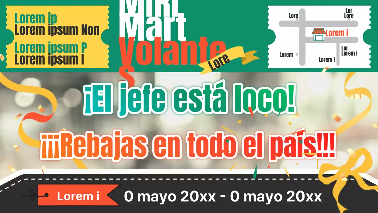 Sobre el folleto pop-art naranja y verde de la tienda de comestibles