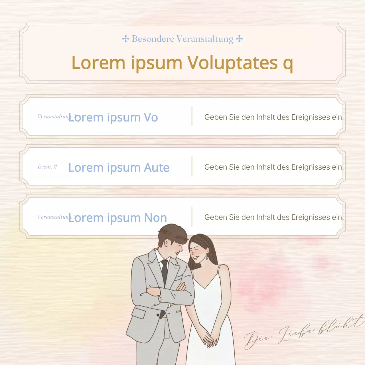 Werbung für eine klassische Hochzeit in Lavendel und Rosa