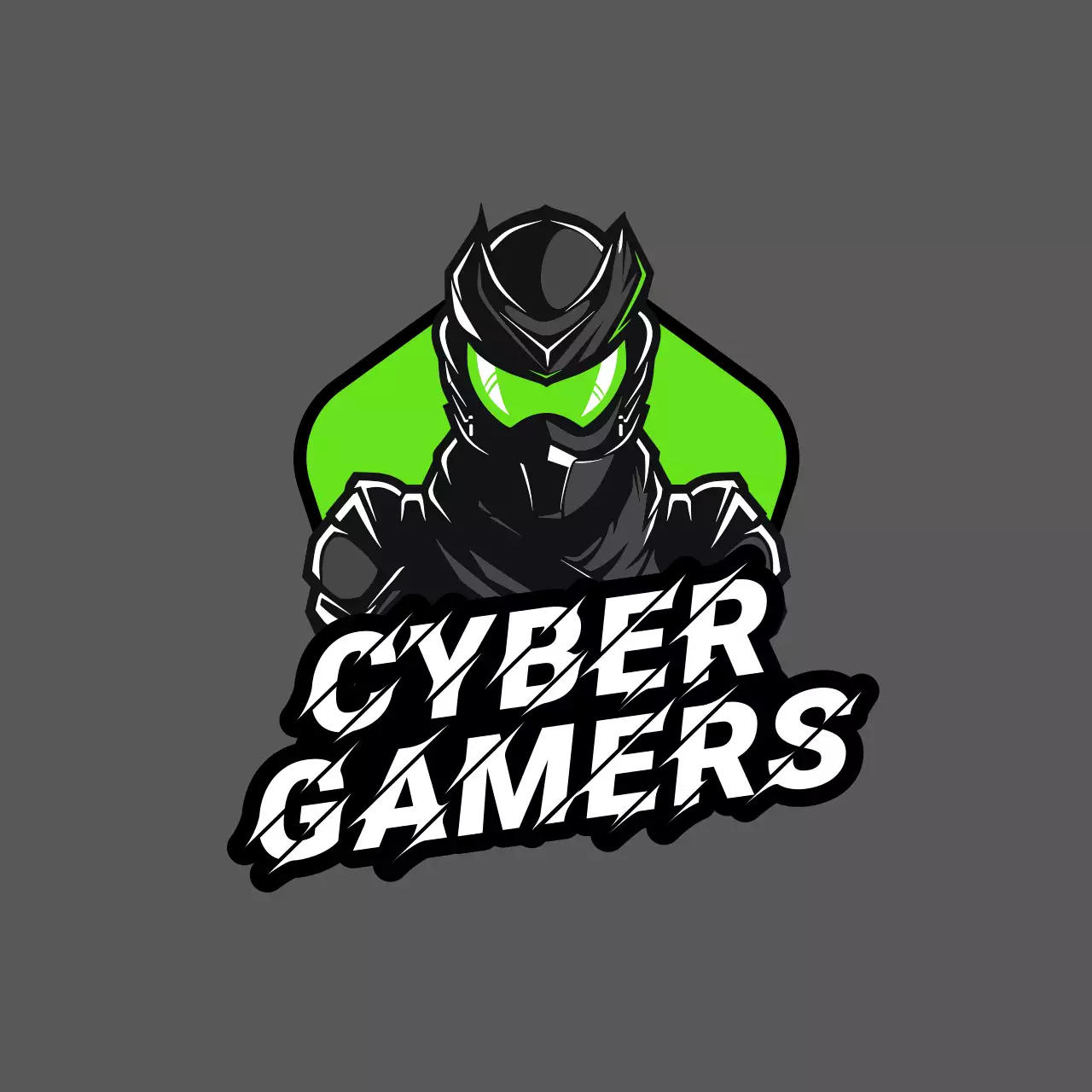 Flyer met zwart en groen Cyberpunk-logo voor gamers