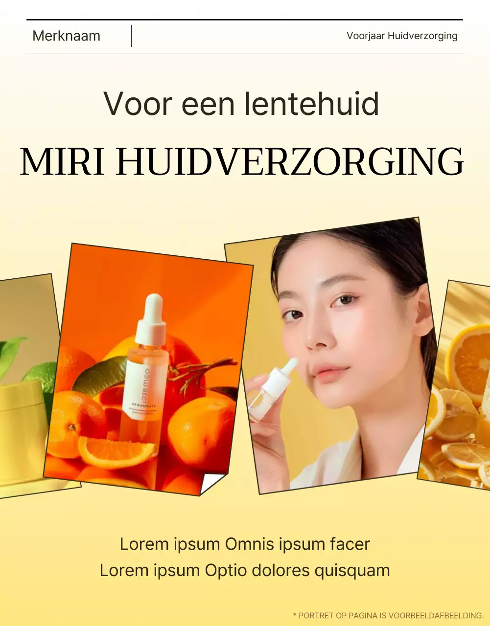 Eenvoudige gele en oranje cosmetica detailpagina cover advertentie