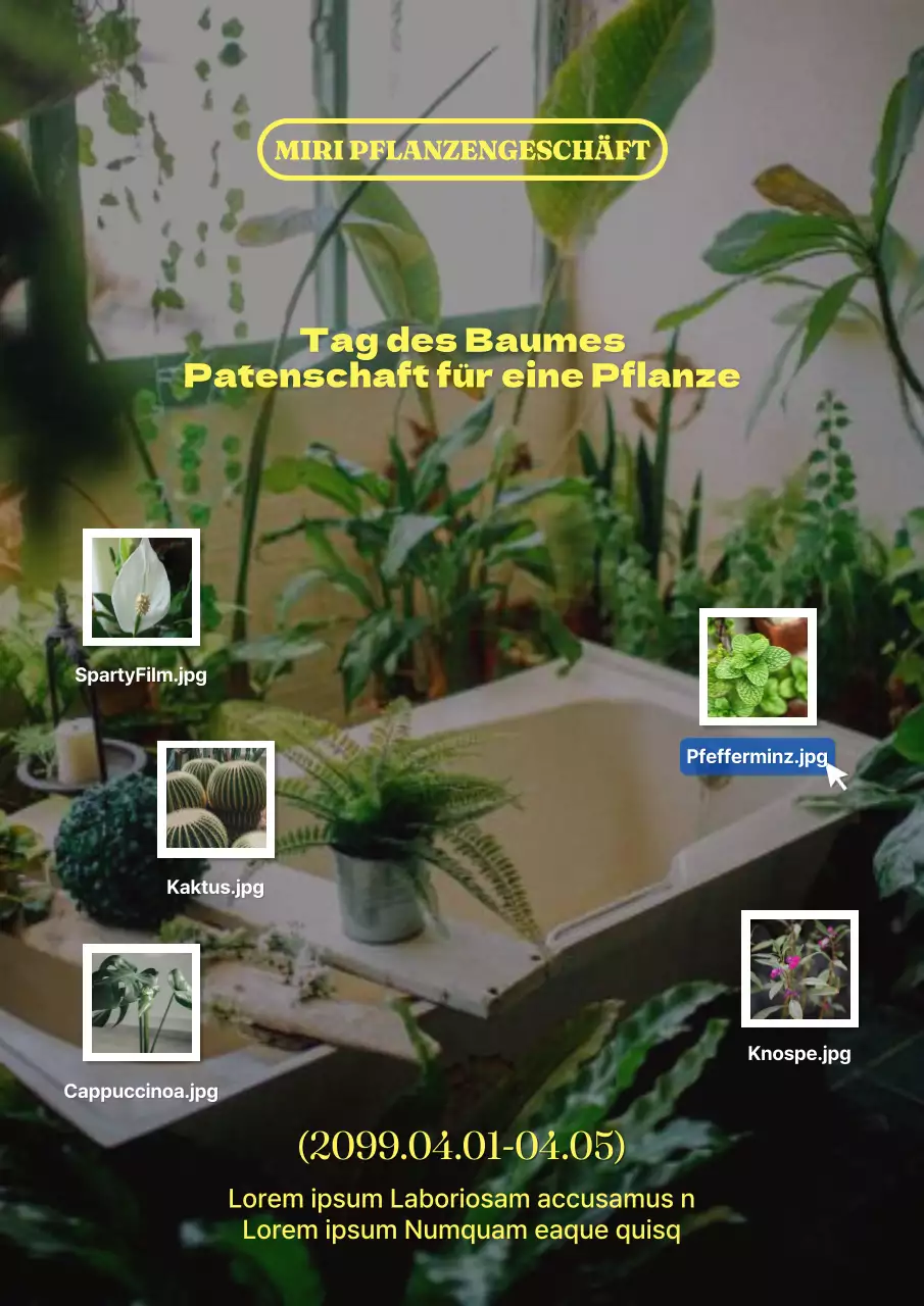 Förderung von Rabatten auf Pflanzen, um den grünen und gelben Trend des Green Day zu feiern