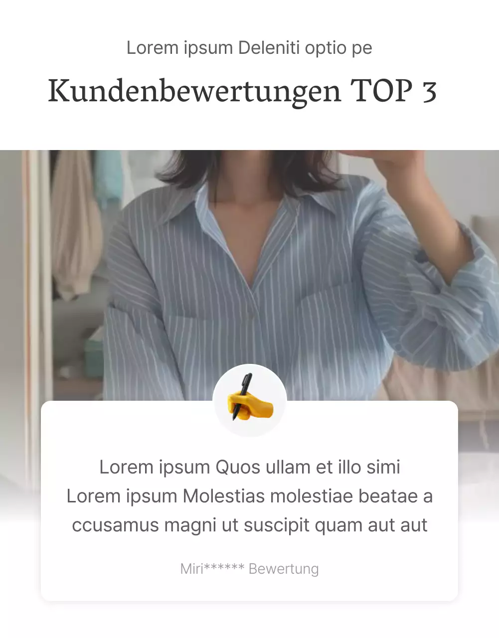 Eine Rezension oder Werbung für ein Modegeschäft mit einem einfachen weißen und grauen Emoji-Stil.