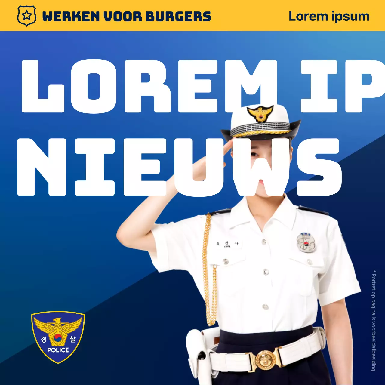Een eenvoudige blauw met gele nieuwsbrief van het politiebureau