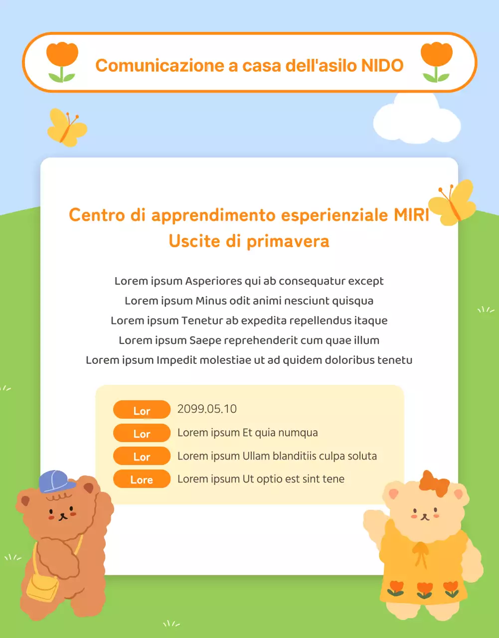 Annunci prescolari arancioni e gialli