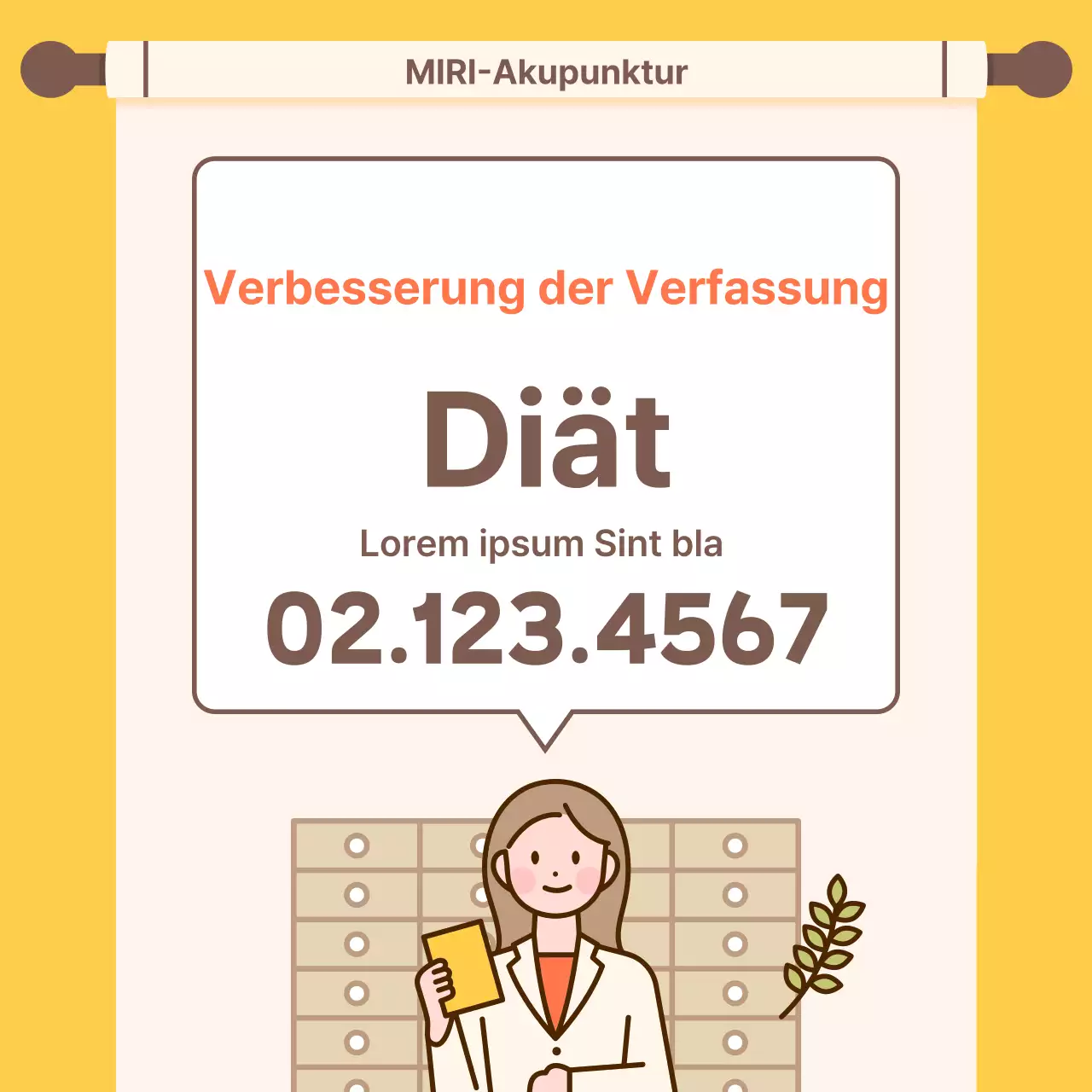 Kitschige orange und gelbe Diät Chinesische Medizin Klinik Werbung