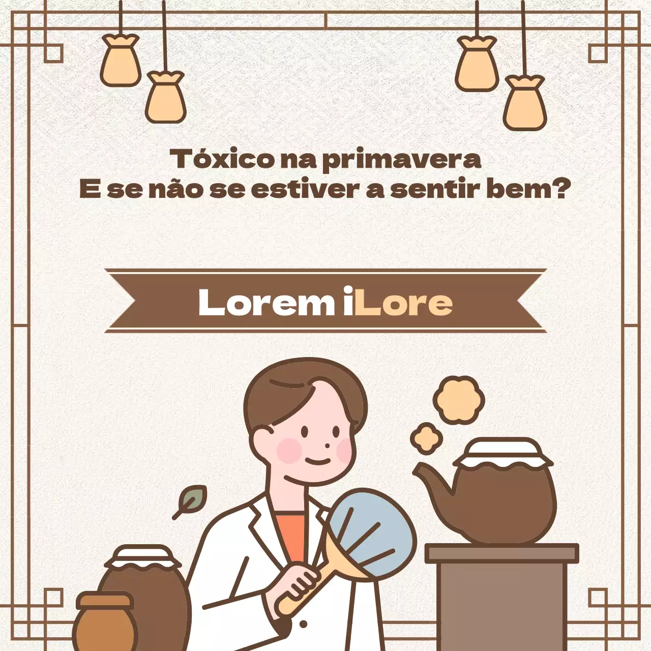 Anúncio castanho, oriental, de prescrição de medicamentos à base de plantas para uma clínica chinesa.