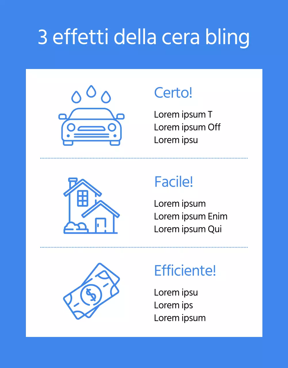Pubblicità minimalista di prodotti di autolavaggio con sfondo blu