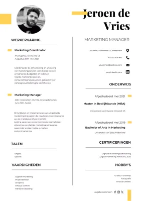 Witte en minimale marketing manager cv