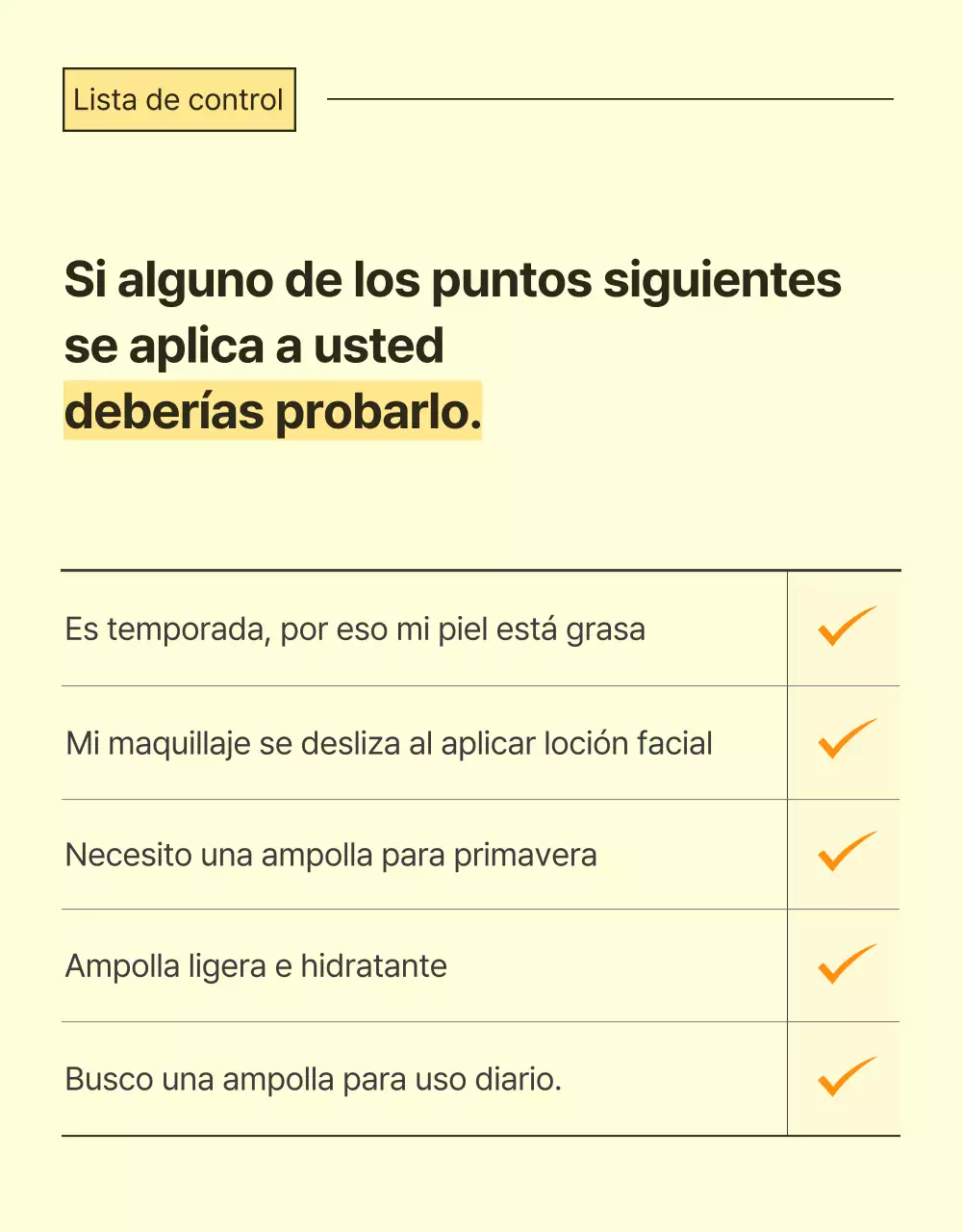 Promover una sencilla página de control de cosméticos para el cuidado de la piel en amarillo y naranja