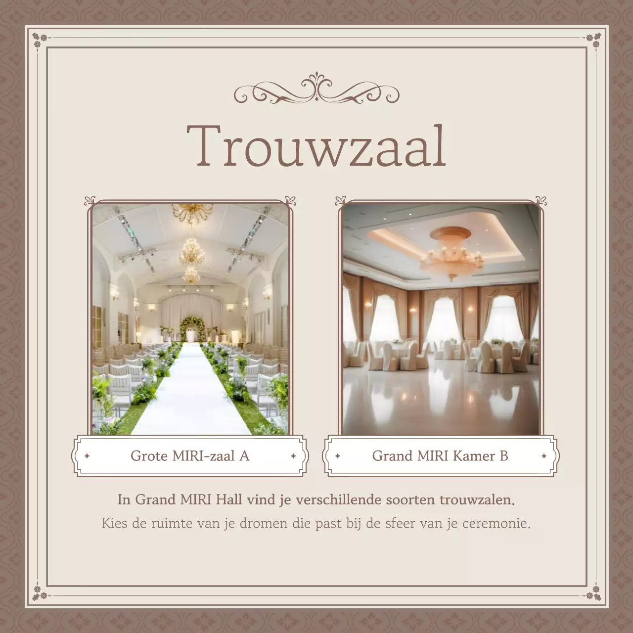 Een klassieke trouwlocatie in beige en ivoor promoten