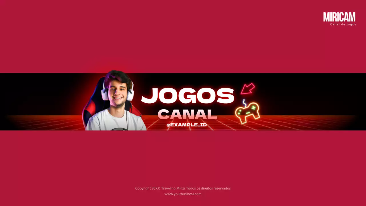 Canal do YouTube de jogos inspirado no cyberpunk preto e vermelho com capa artística