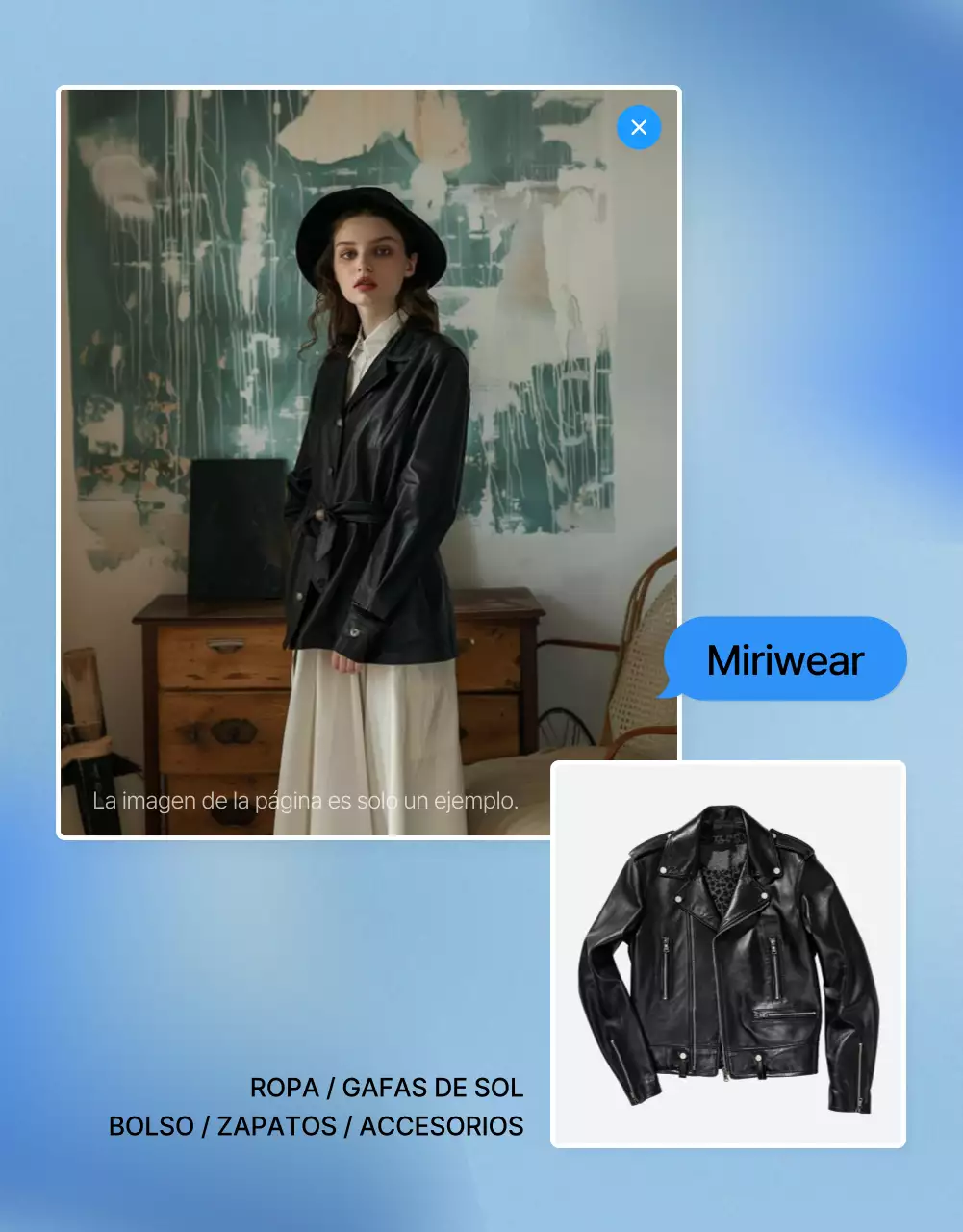 Promover una página móvil de detalles de moda en azul y blanco