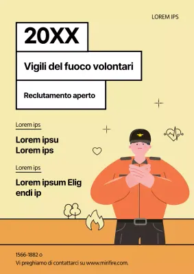 Semplice bando di reclutamento dei vigili del fuoco in costume giallo e arancione
