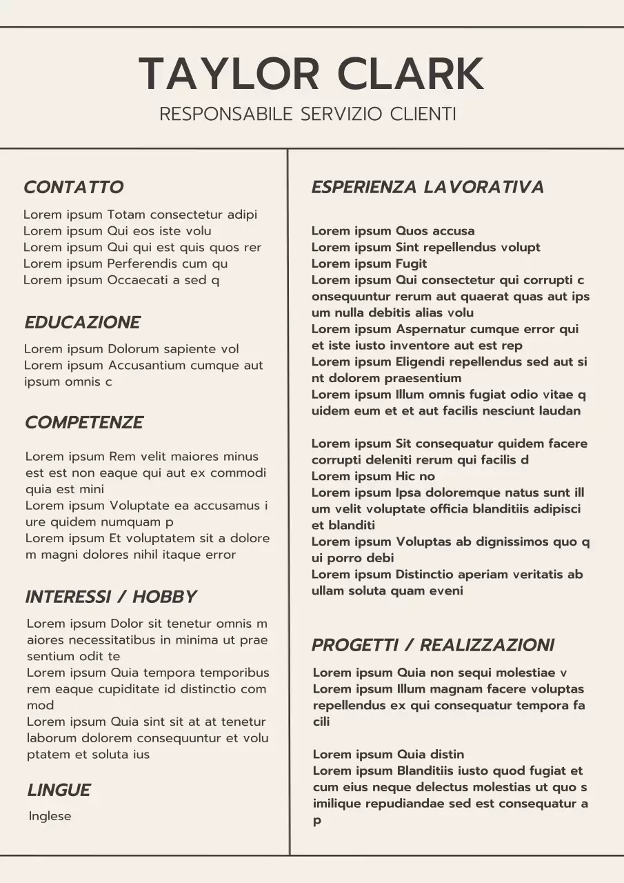 Beige e grigio Minimal Customer Service Manager Estetica Introduzione del curriculum