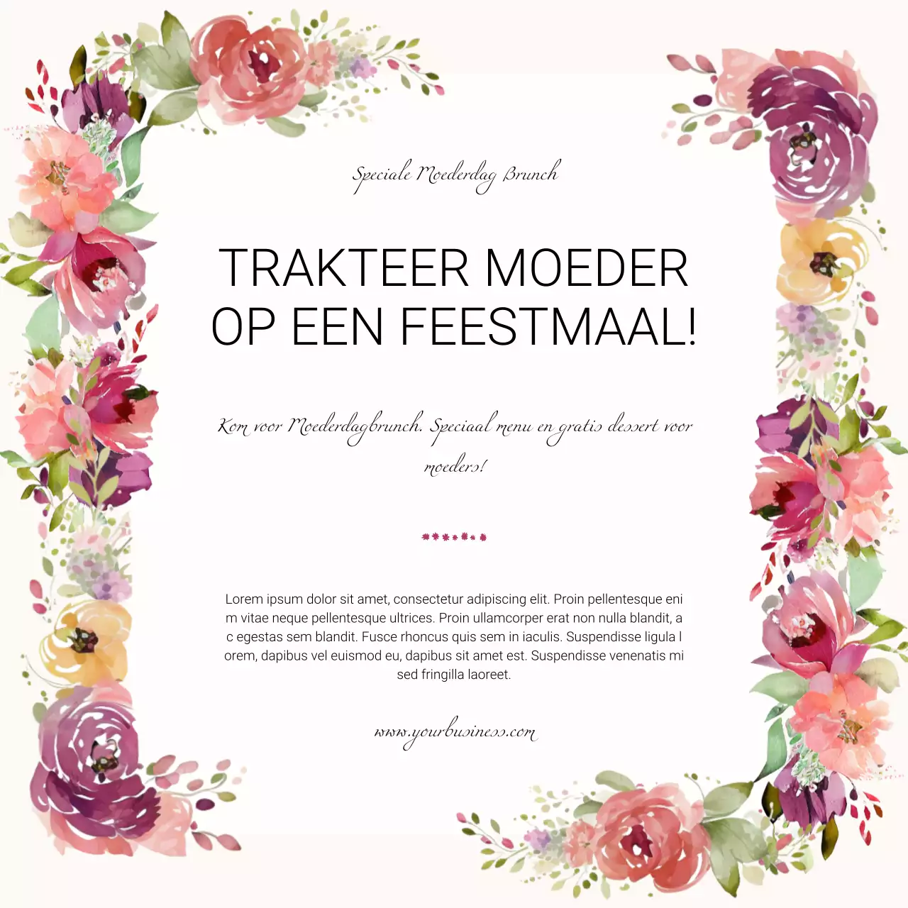 Beige Roze Natuurlijk Aquarel Moederdag Speciaal Menu Promotie