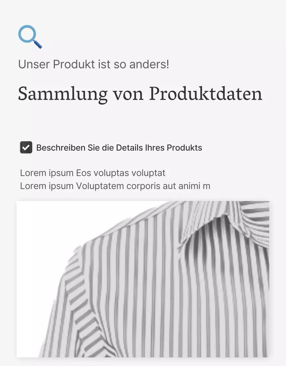 Produktbeschreibungen oder Werbung für ein Mode-Einkaufszentrum, dekoriert mit einem einfachen Stil von weißen und grauen Emojis.