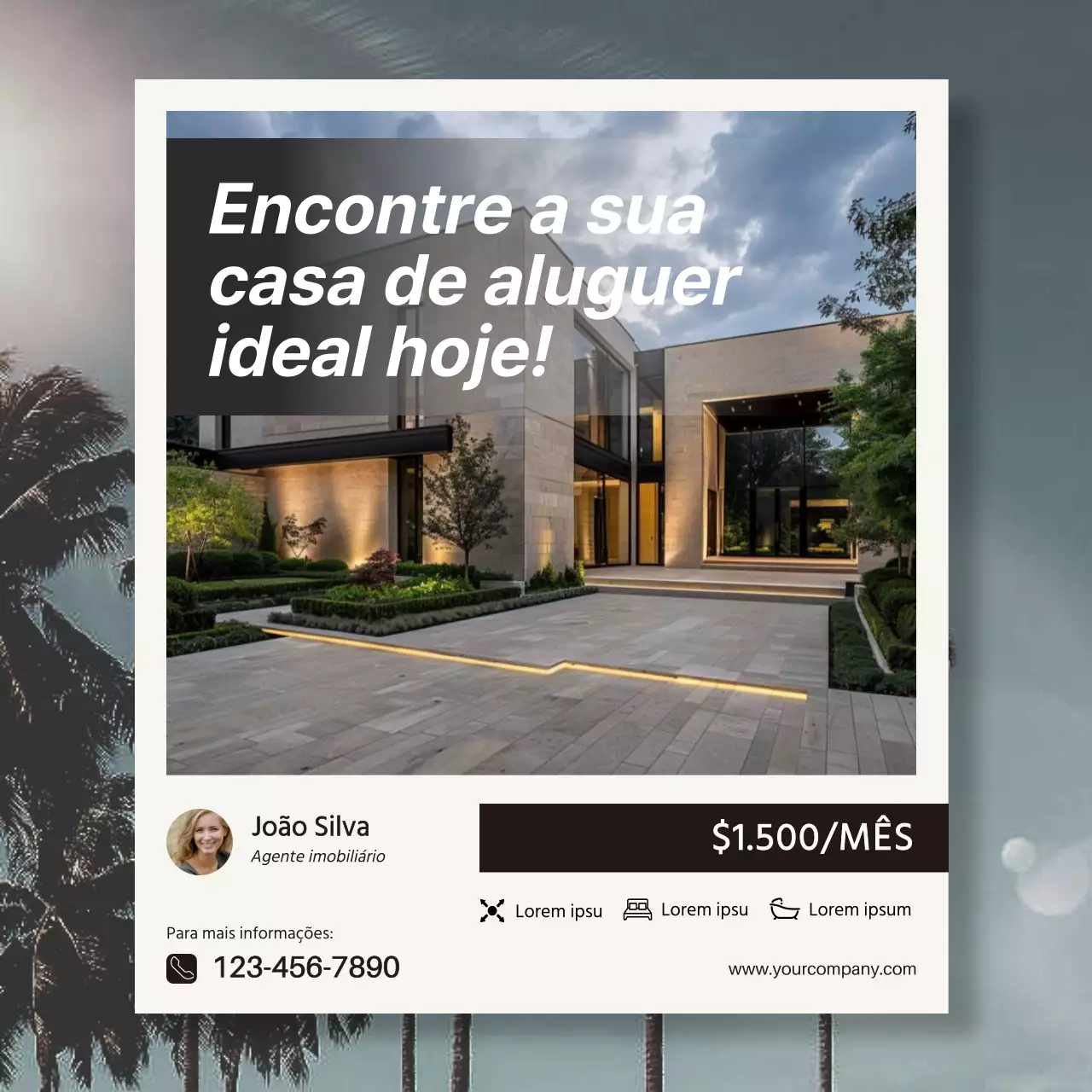 Casa minimalista azul e dourada para venda de imóveis Postagem no Instagram